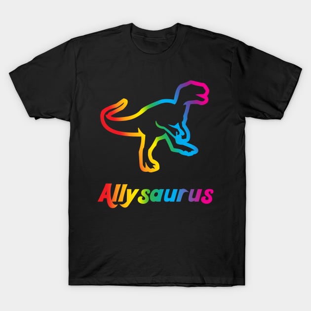 Allysaurus Gay Pride Parade Rainbow Dinosaur T-Shirt by glintintheeye